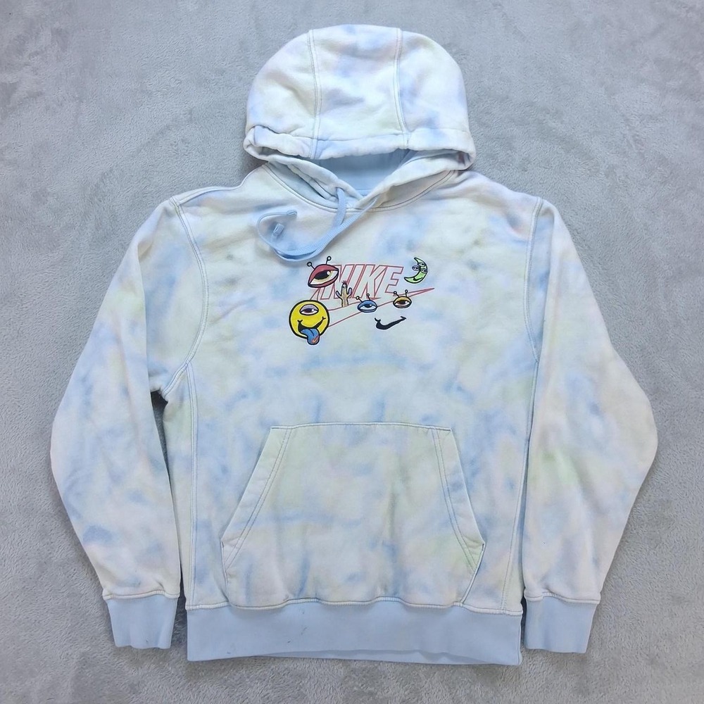 Nike Mens Tie Dye Graphic Hoodie Small White Blue Pullover Sweatshirt